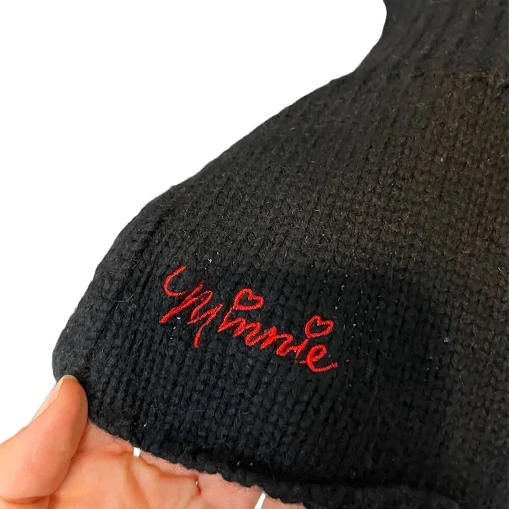 Disney black  Knit Scarf Red Bow Accent Embroidered Women's Winter Accessory